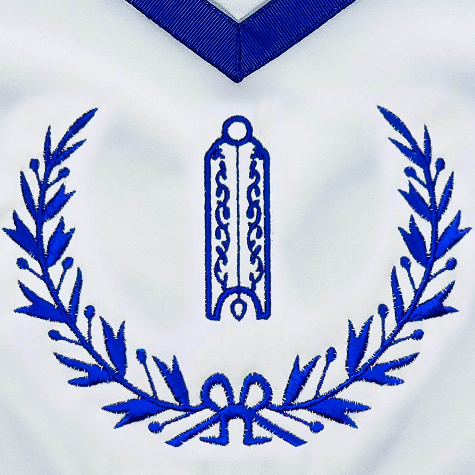 Blue Lodge Junior Warden Apron – Masonic Officer Regalia with Machine Embroidered Wreath & Plumb – Royal Blue Ribbon Detailing - Image 2
