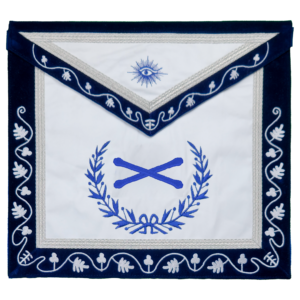 Blue Lodge Marshal Apron – Masonic Officer Regalia with Machine Embroidered Crossed Batons – White Embroidered Detailing on Deep Blue Velvet