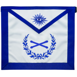Blue Lodge Marshal Apron – Masonic Officer Regalia with Machine-Embroidered Crossed Batons – Royal Blue Ribbon Detailing