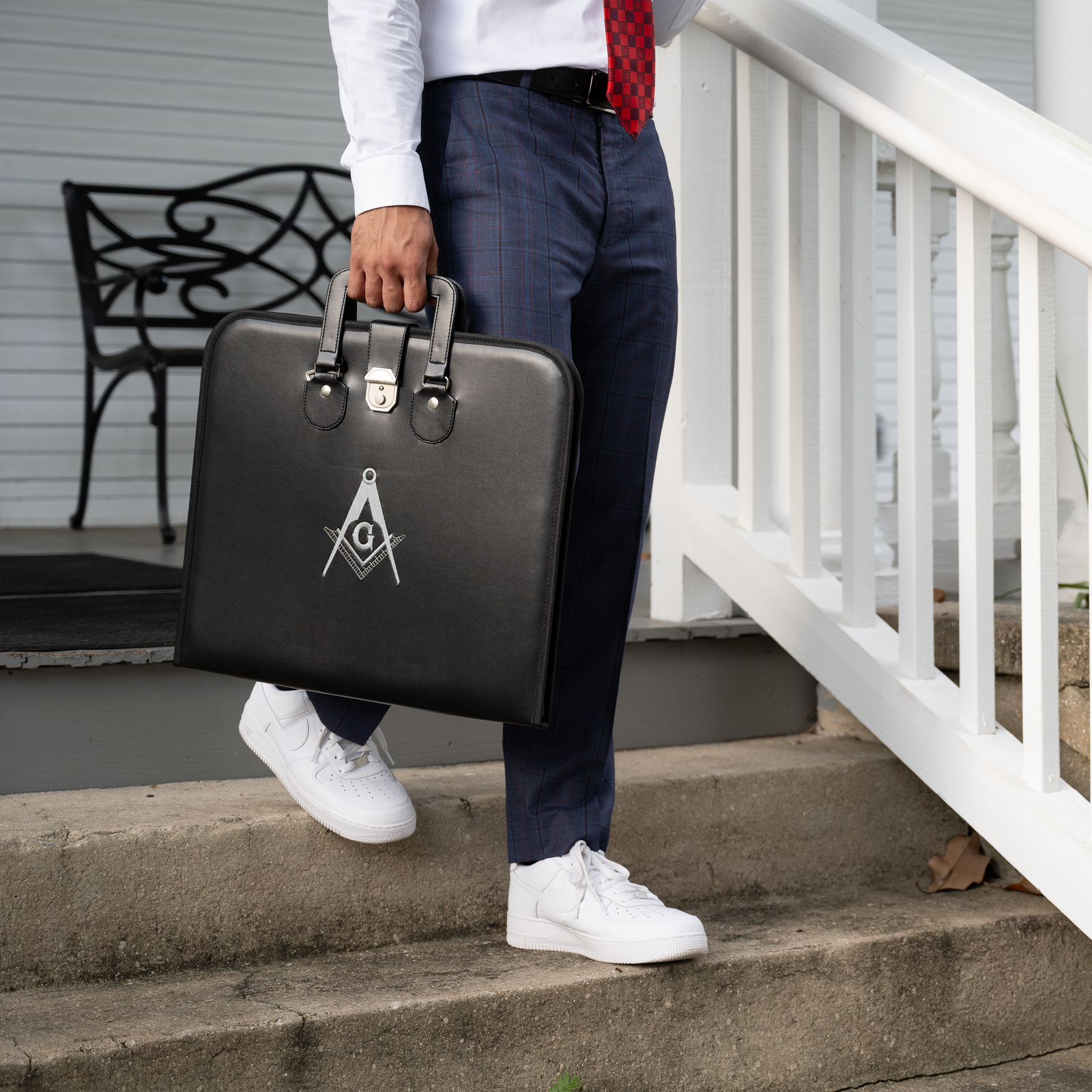 Master Mason Apron Case – Black Faux Leather with Oxford Cloth Lining – Timeless Protection with Masonic Symbolism & Functional Design - Image 2