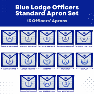 Blue Lodge Officers Value Apron Set of 13 | Royal Blue Ribbon & Embroidered Wreath