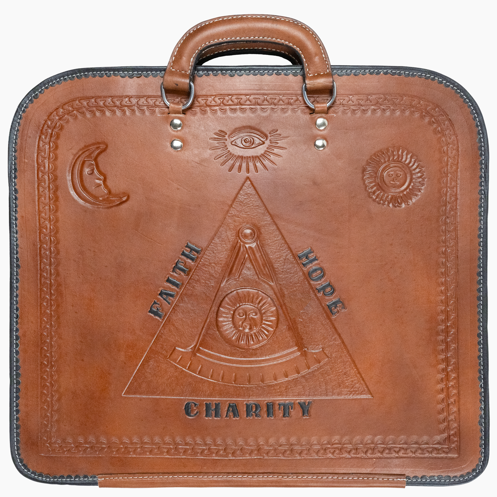 Pyramidic Expression Hand-Tooled Brown Leather Apron Case | Exquisite Masonic Craftsmanship, Symbolic Engraving & Premium Materials | Provincial Size