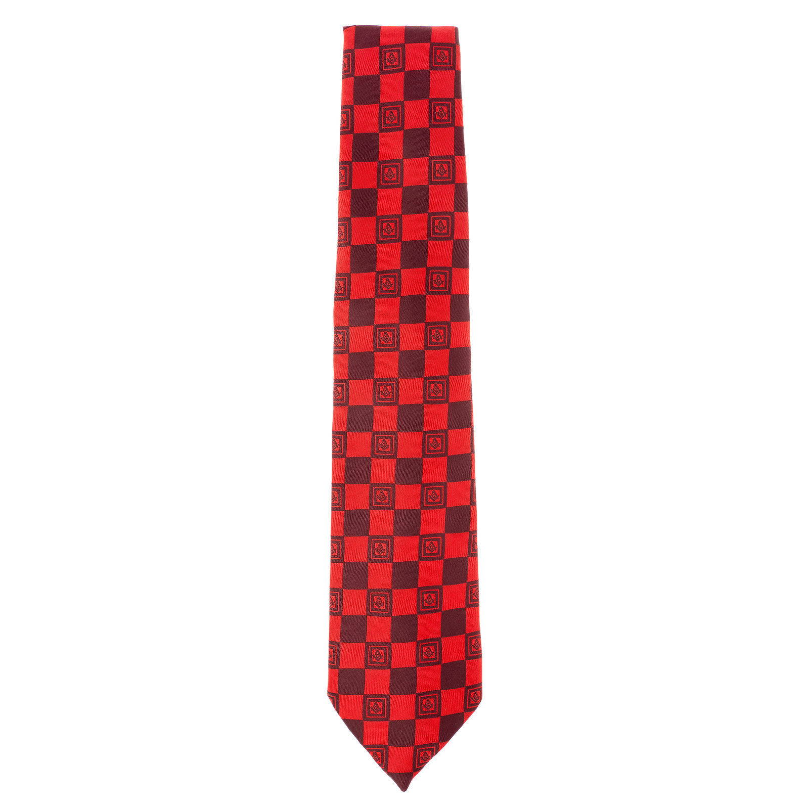 Red Masonic Tie – Geometric Square Pattern with Square & Compass Design - Image 3