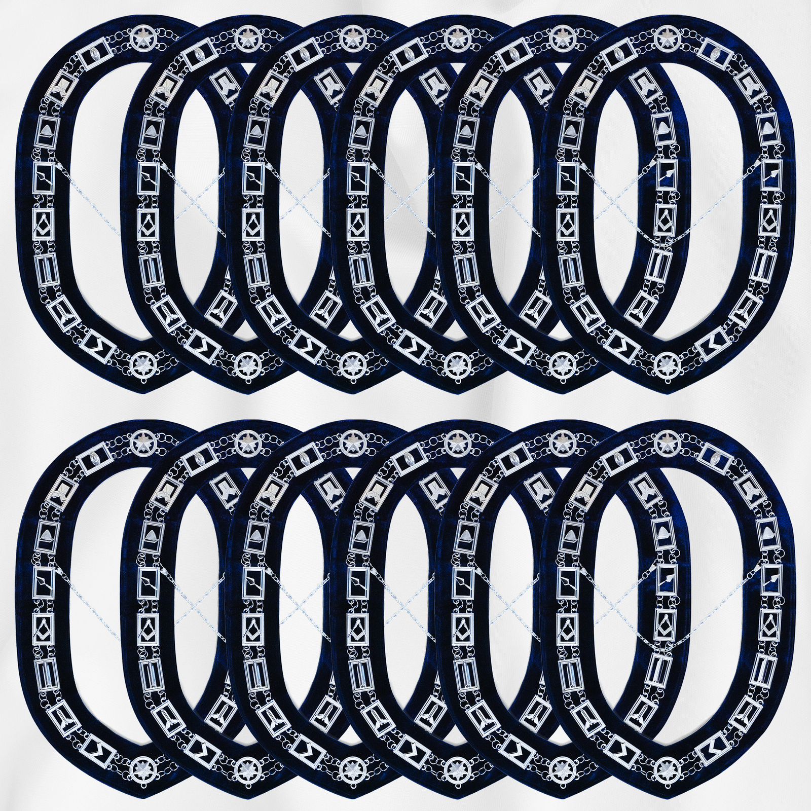 Blue Lodge Masonic Officers Complete Value Set — Royal Blue Aprons, Chain Collars & Silver Jewels (Set of 11) - Image 3